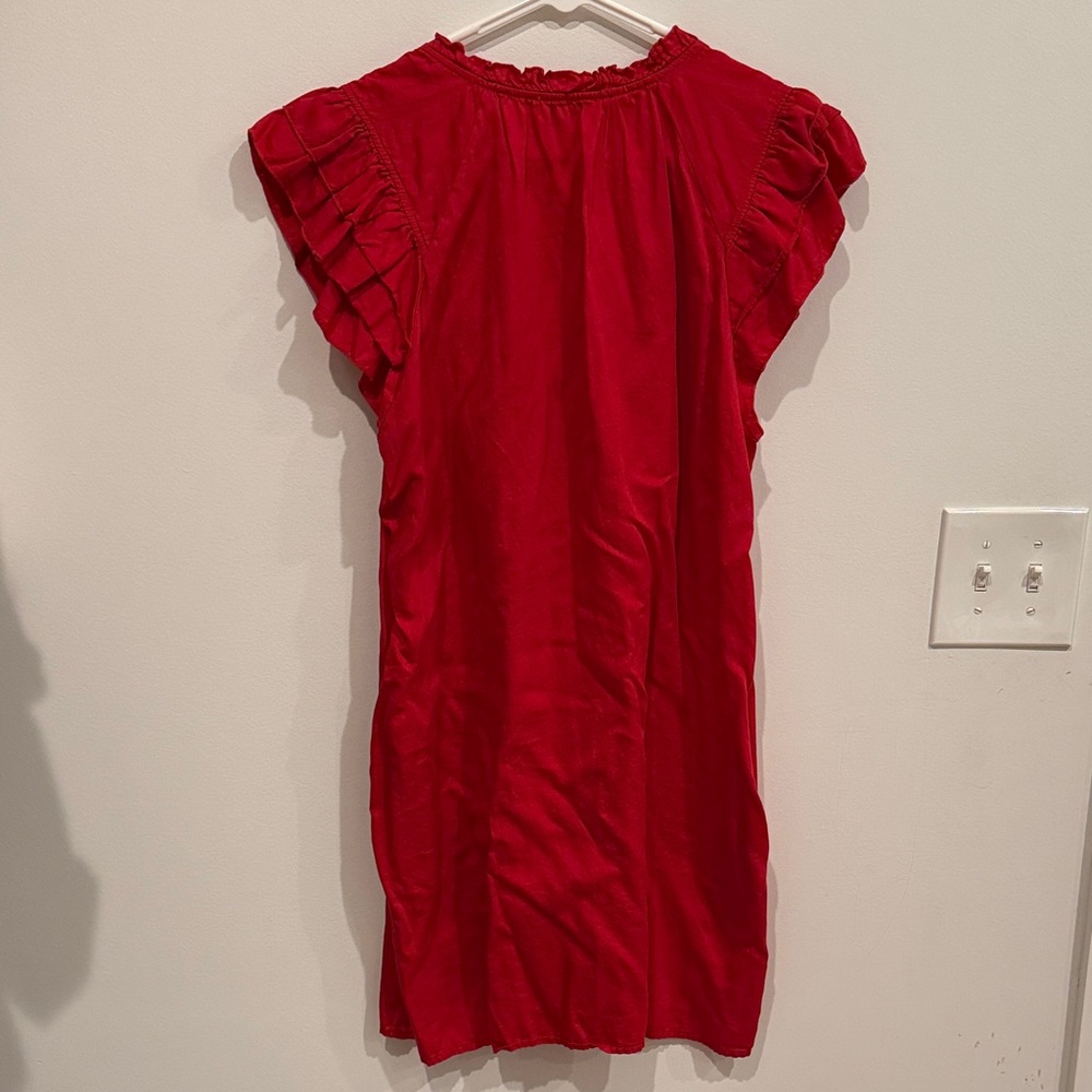 Staud Red Ruffle Sleeve Dress - Picture 3 of 4